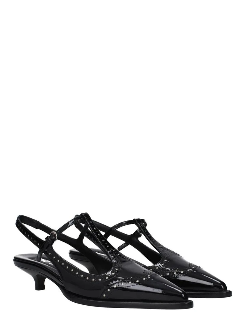 Black Calfskin Mid Heel Pumps