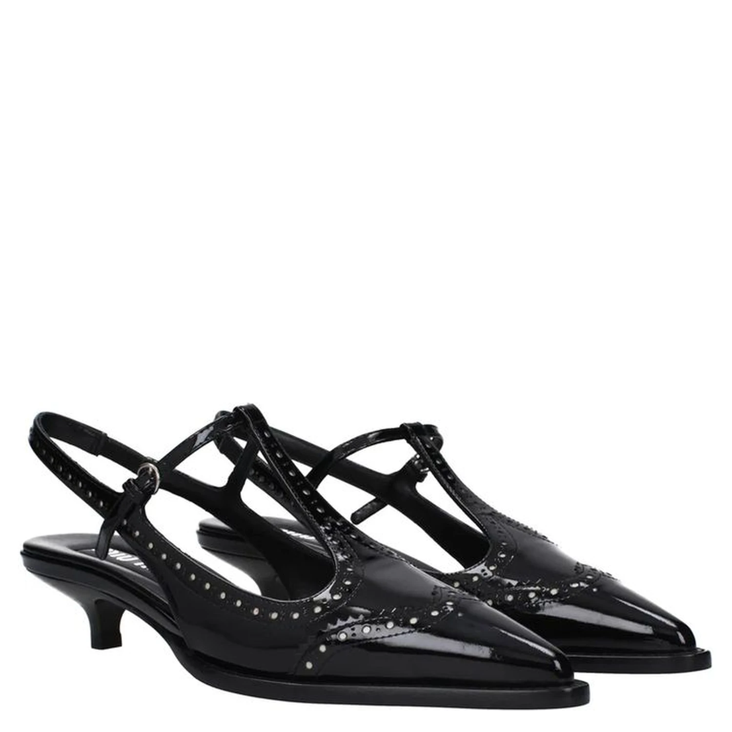 Black Calfskin Mid Heel Pumps