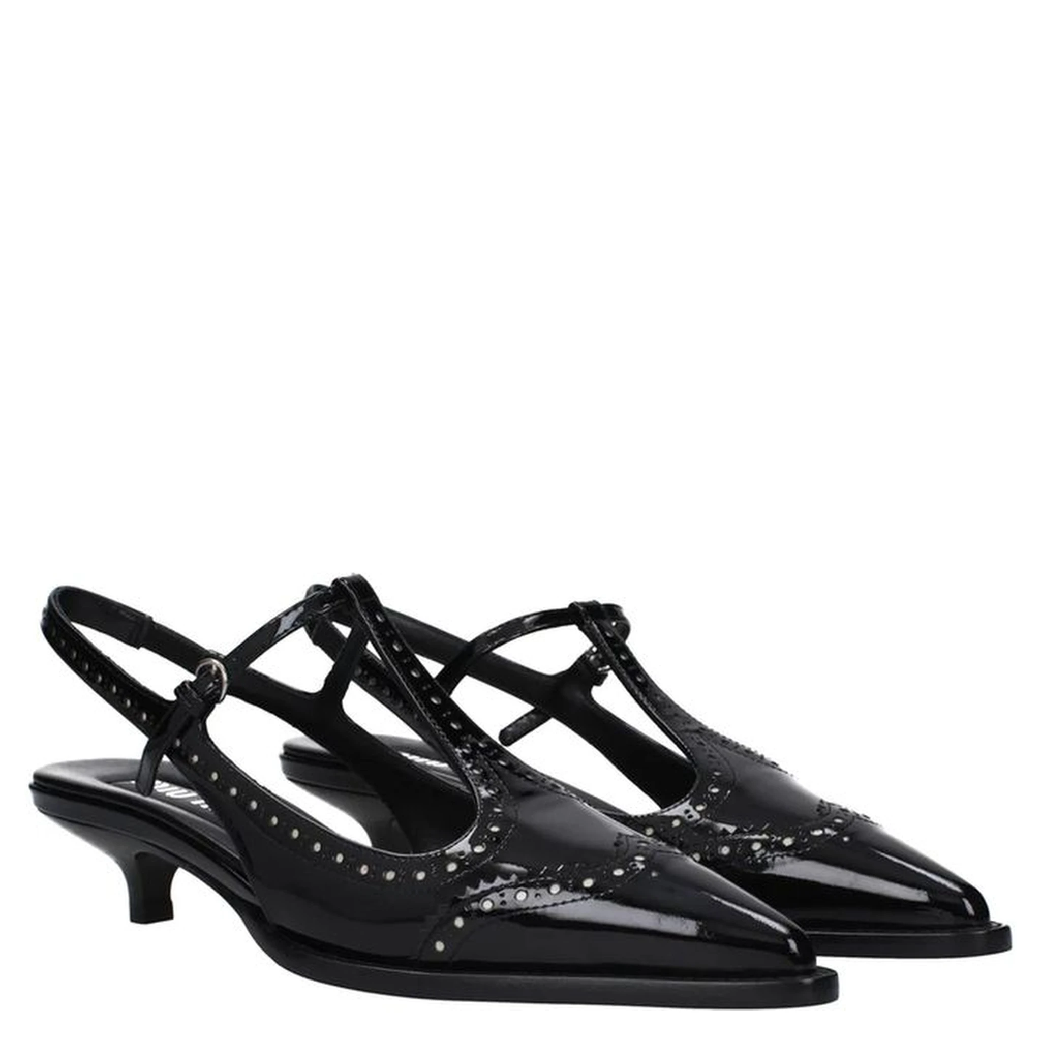 Black Calfskin Mid Heel Pumps