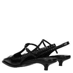 Black Calfskin Mid Heel Pumps