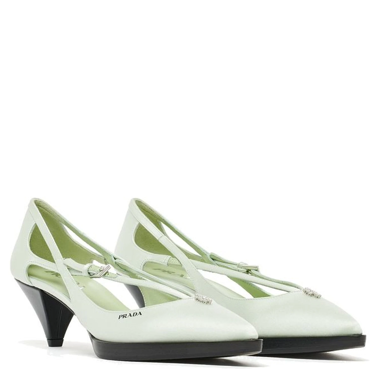 Bicolor Silk Mid Heel Pumps