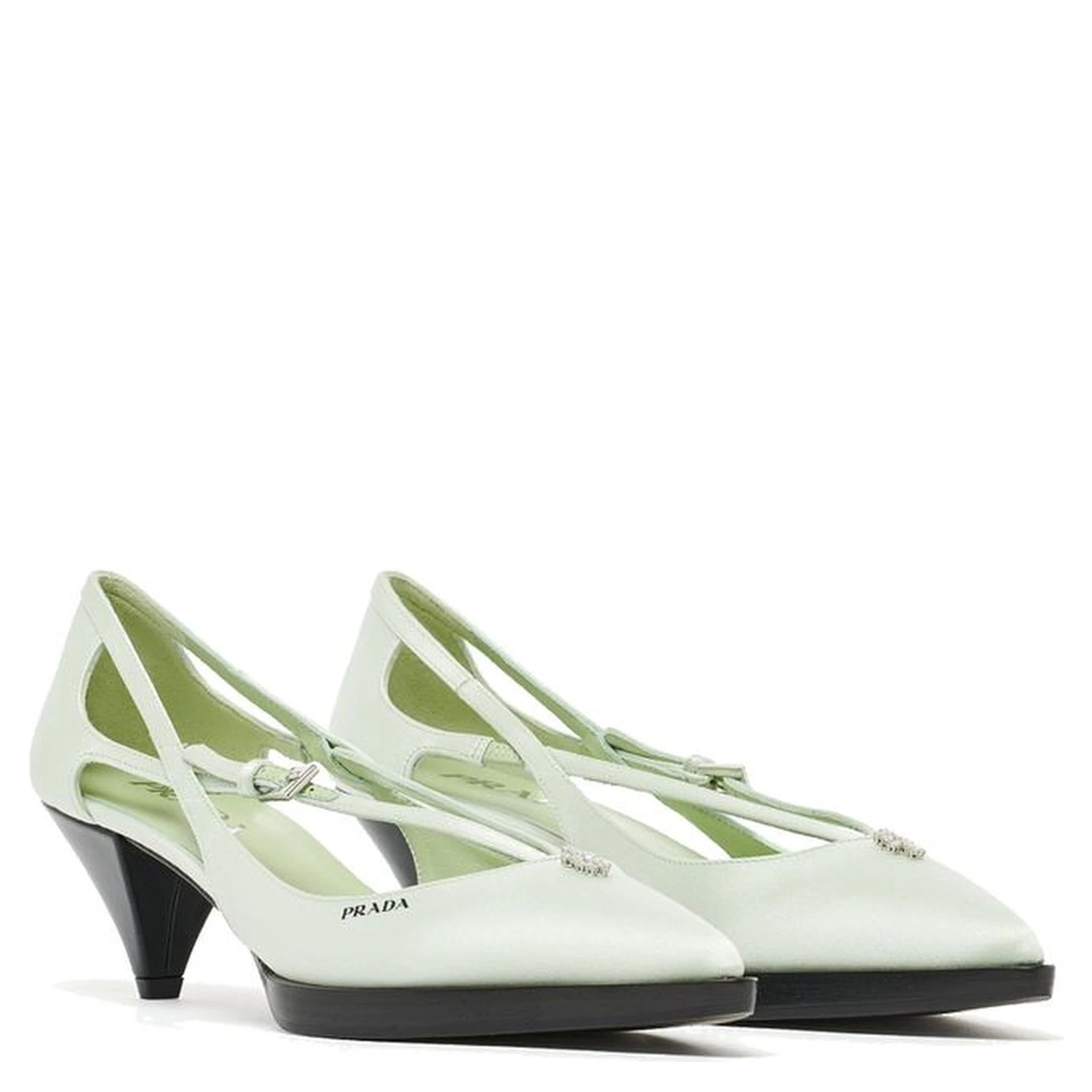 Bicolor Silk Mid Heel Pumps