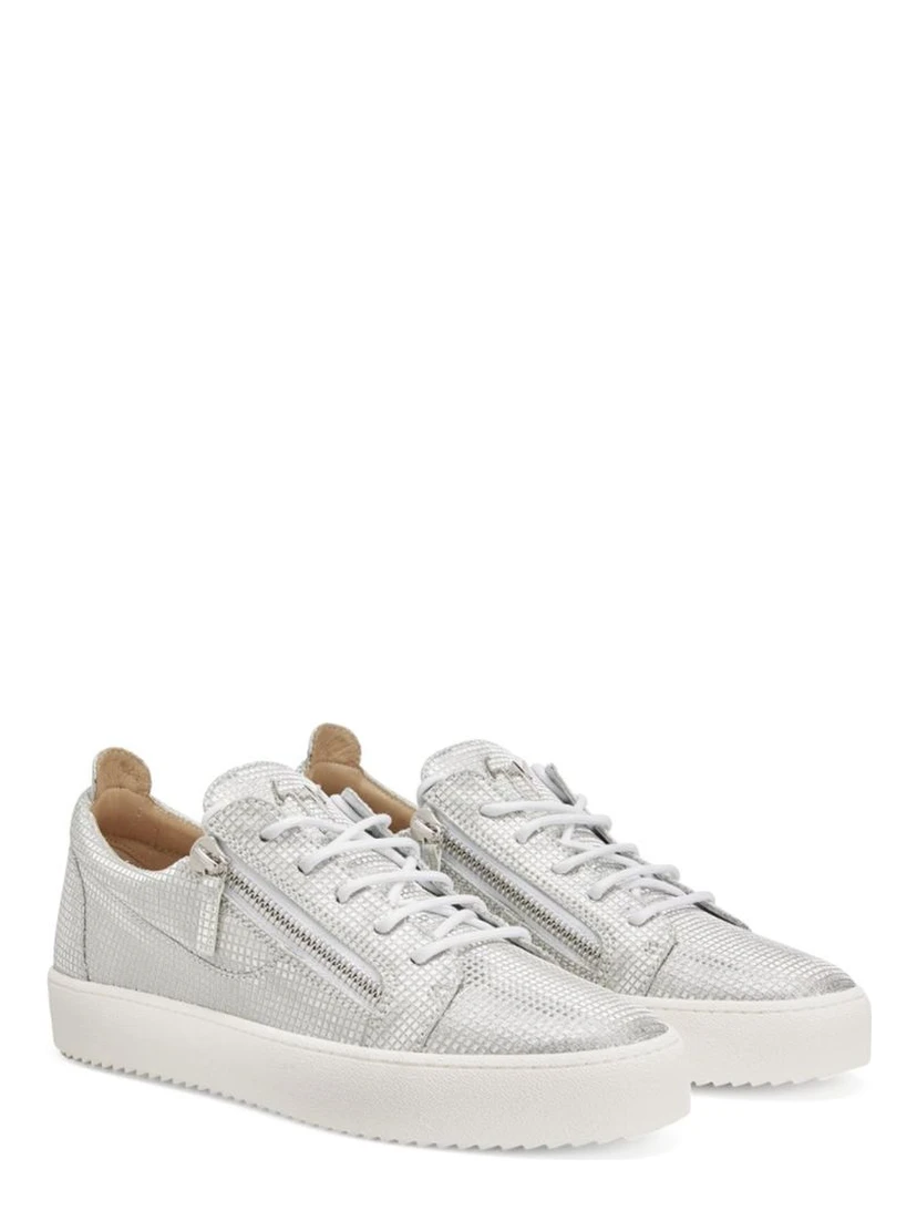Silver Fabric Low Top Sneakers
