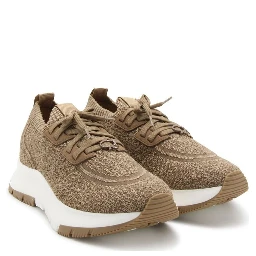 Brown Fabric Athletic Sneakers