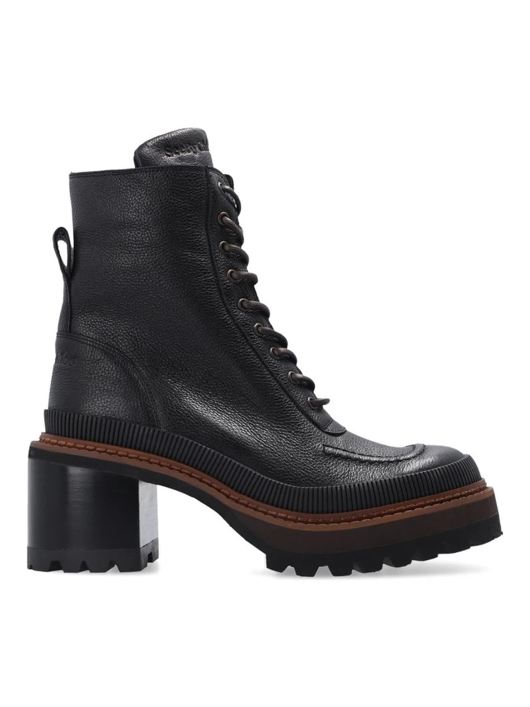 Black Calfskin Lace-Up Boots