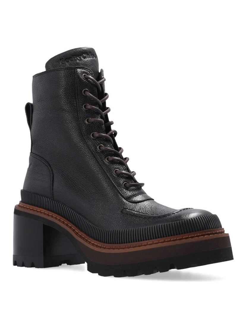 Black Calfskin Lace-Up Boots