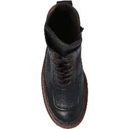 Black Calfskin Lace-Up Boots