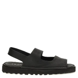 Black Calf Leather Bos Taurus Flat Sandals