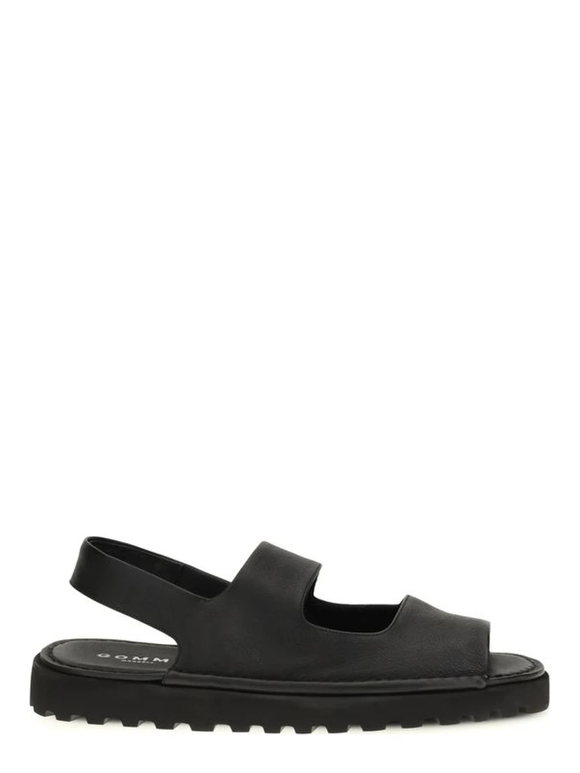 Black Calf Leather Bos Taurus Flat Sandals