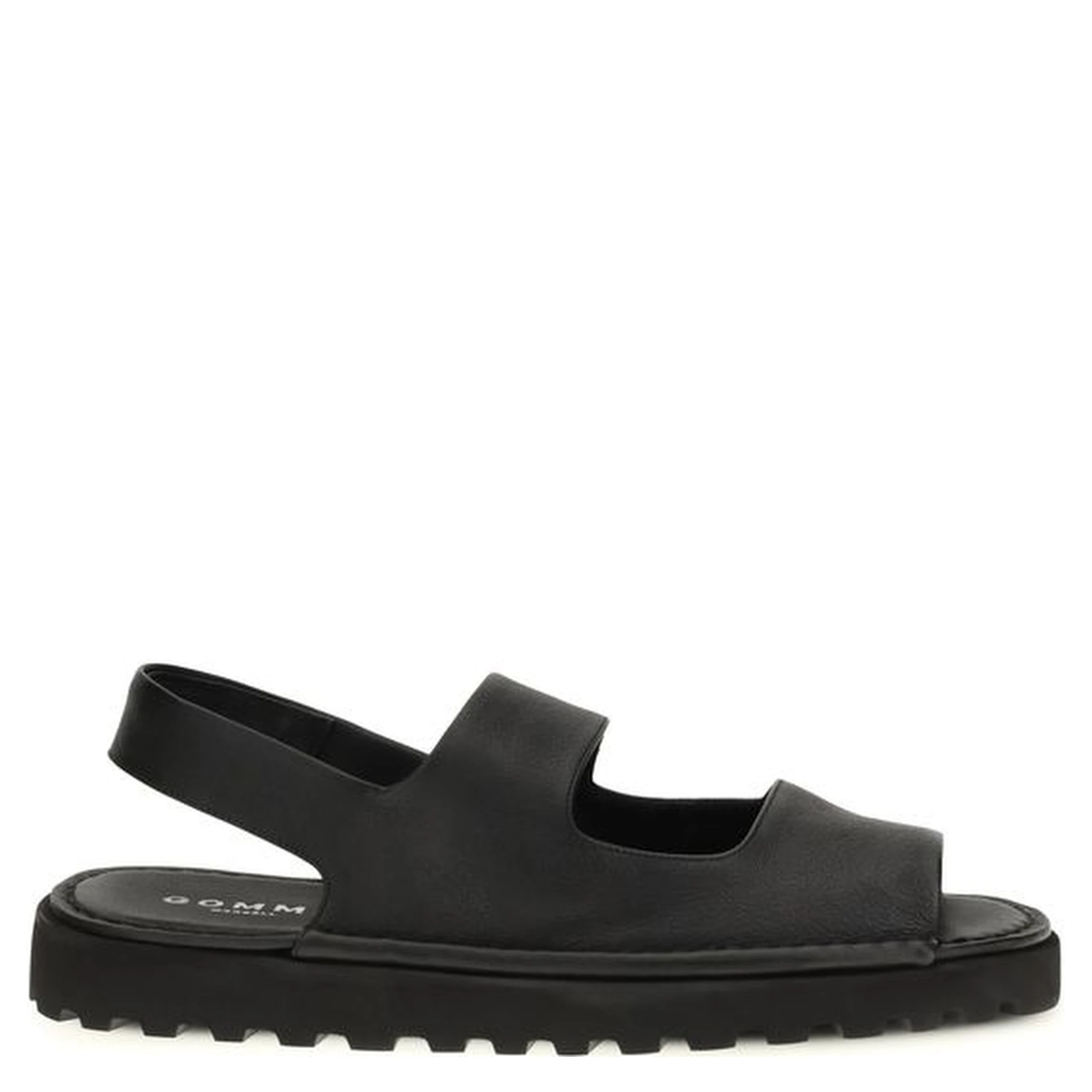 Black Calf Leather Bos Taurus Flat Sandals