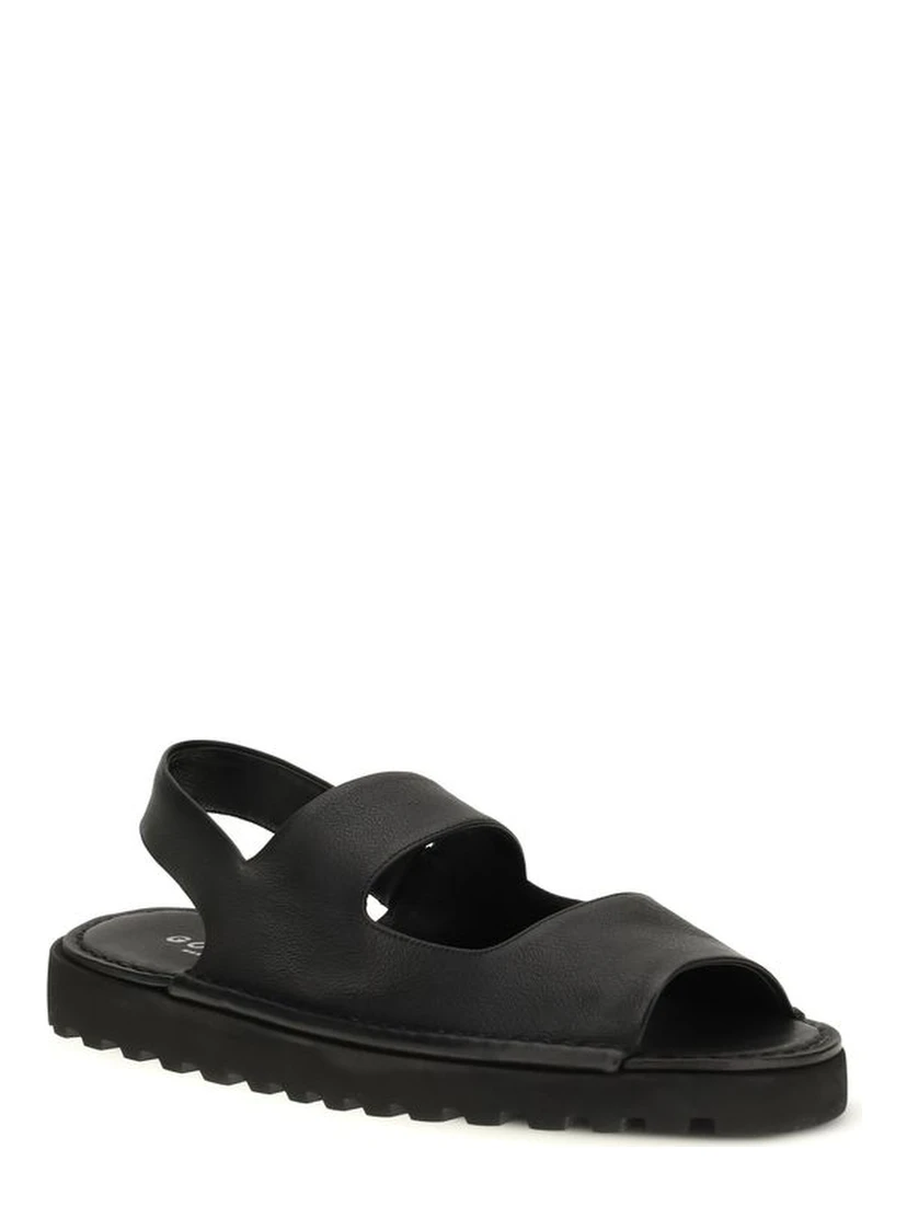 Black Calf Leather Bos Taurus Flat Sandals