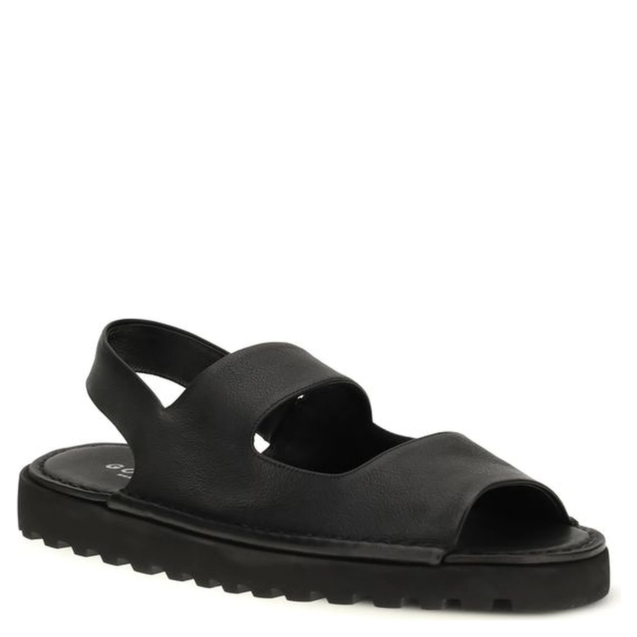 Black Calf Leather Bos Taurus Flat Sandals