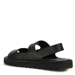 Black Calf Leather Bos Taurus Flat Sandals