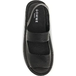 Black Calf Leather Bos Taurus Flat Sandals