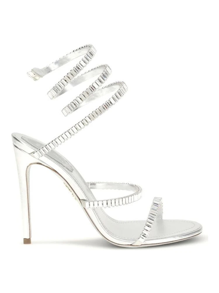 Silver Calf Leather Bos Taurus Stiletto Heel Sandals
