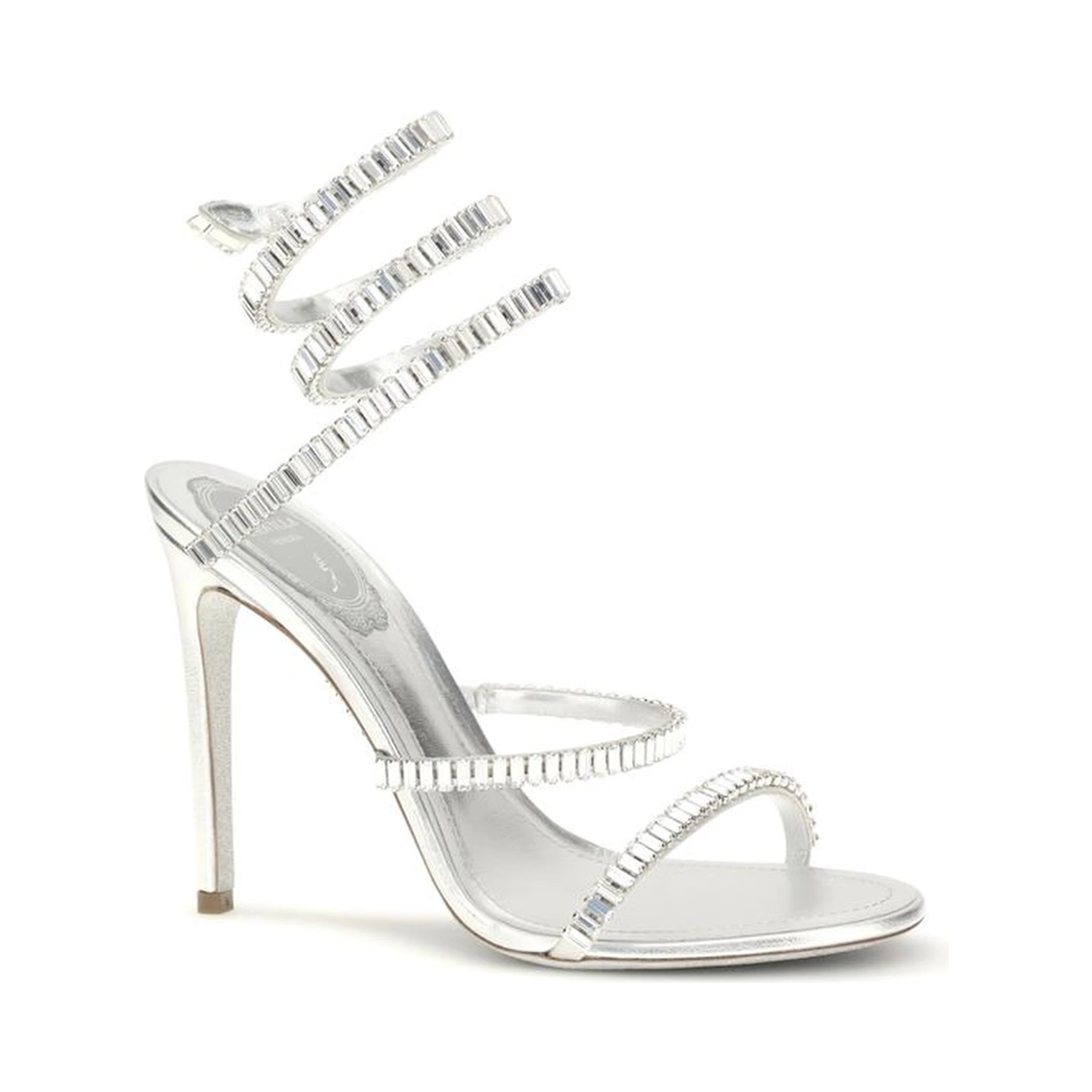 Silver Calf Leather Bos Taurus Stiletto Heel Sandals
