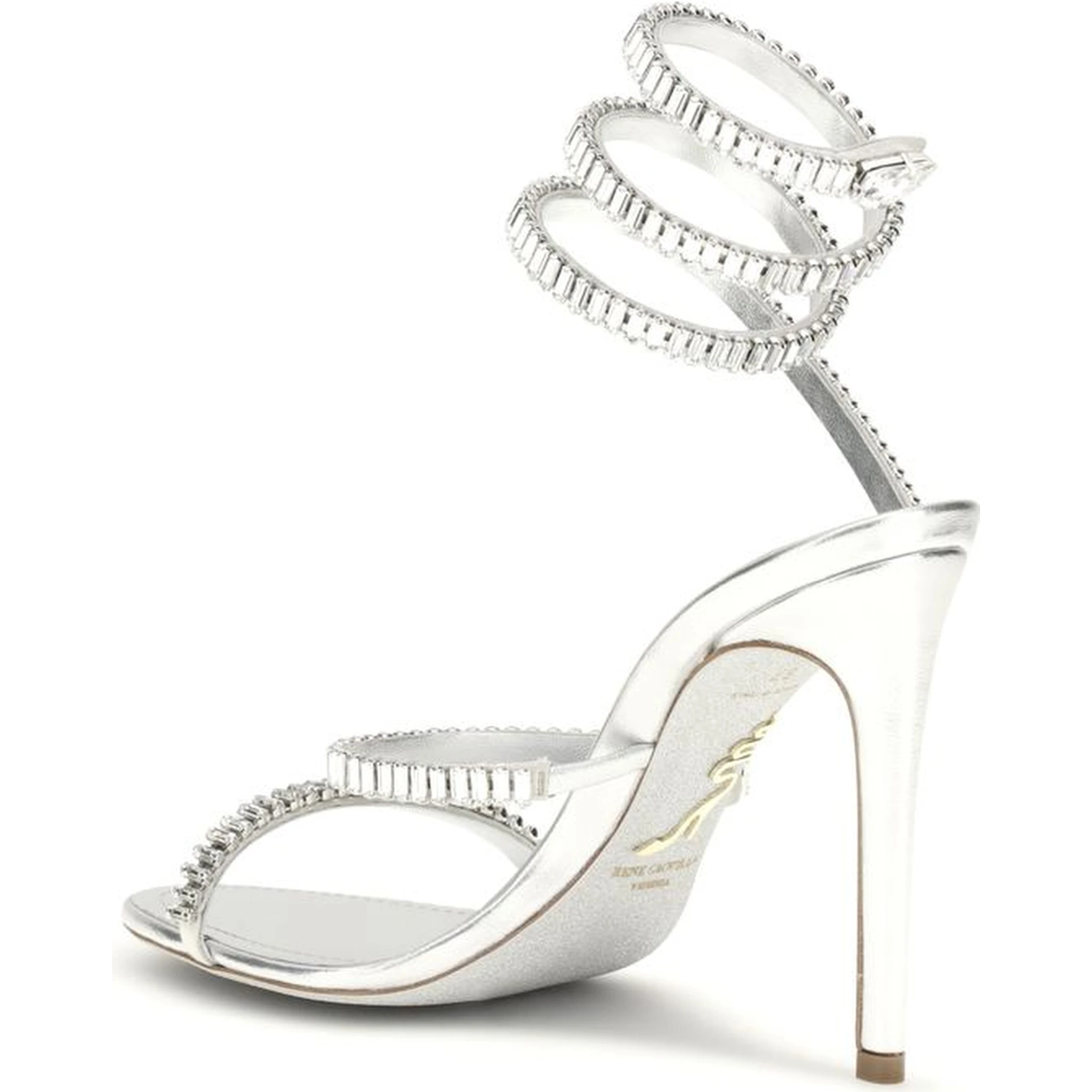 Silver Calf Leather Bos Taurus Stiletto Heel Sandals