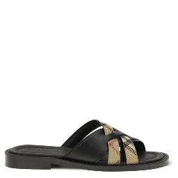 Black Calf Leather Bos Taurus Flat Sandals