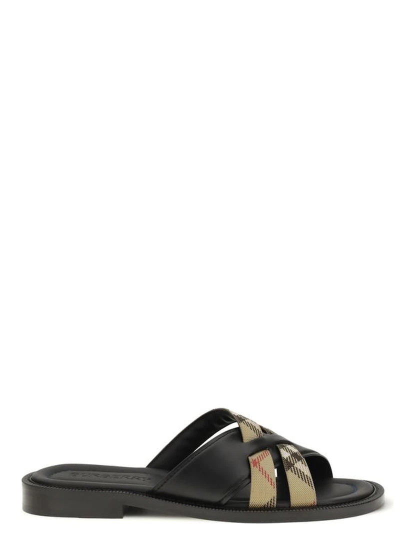 Black Calf Leather Bos Taurus Flat Sandals