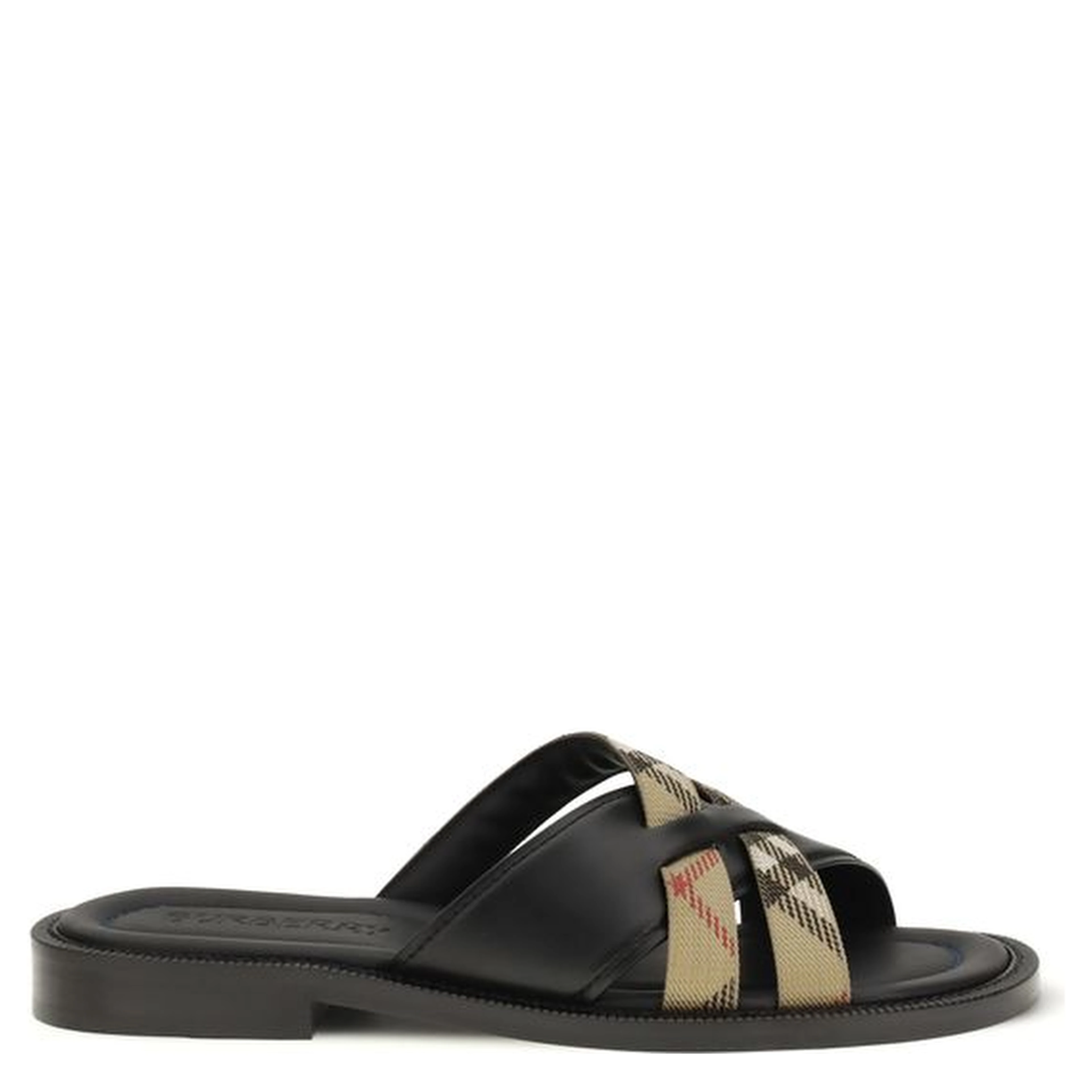 Black Calf Leather Bos Taurus Flat Sandals