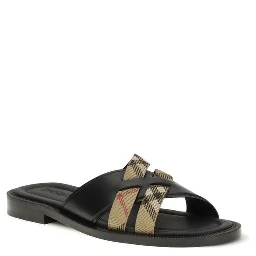 Black Calf Leather Bos Taurus Flat Sandals