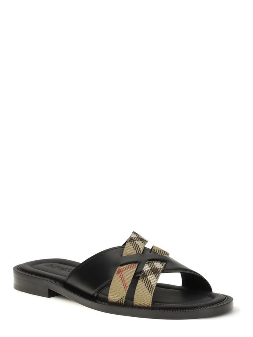 Black Calf Leather Bos Taurus Flat Sandals