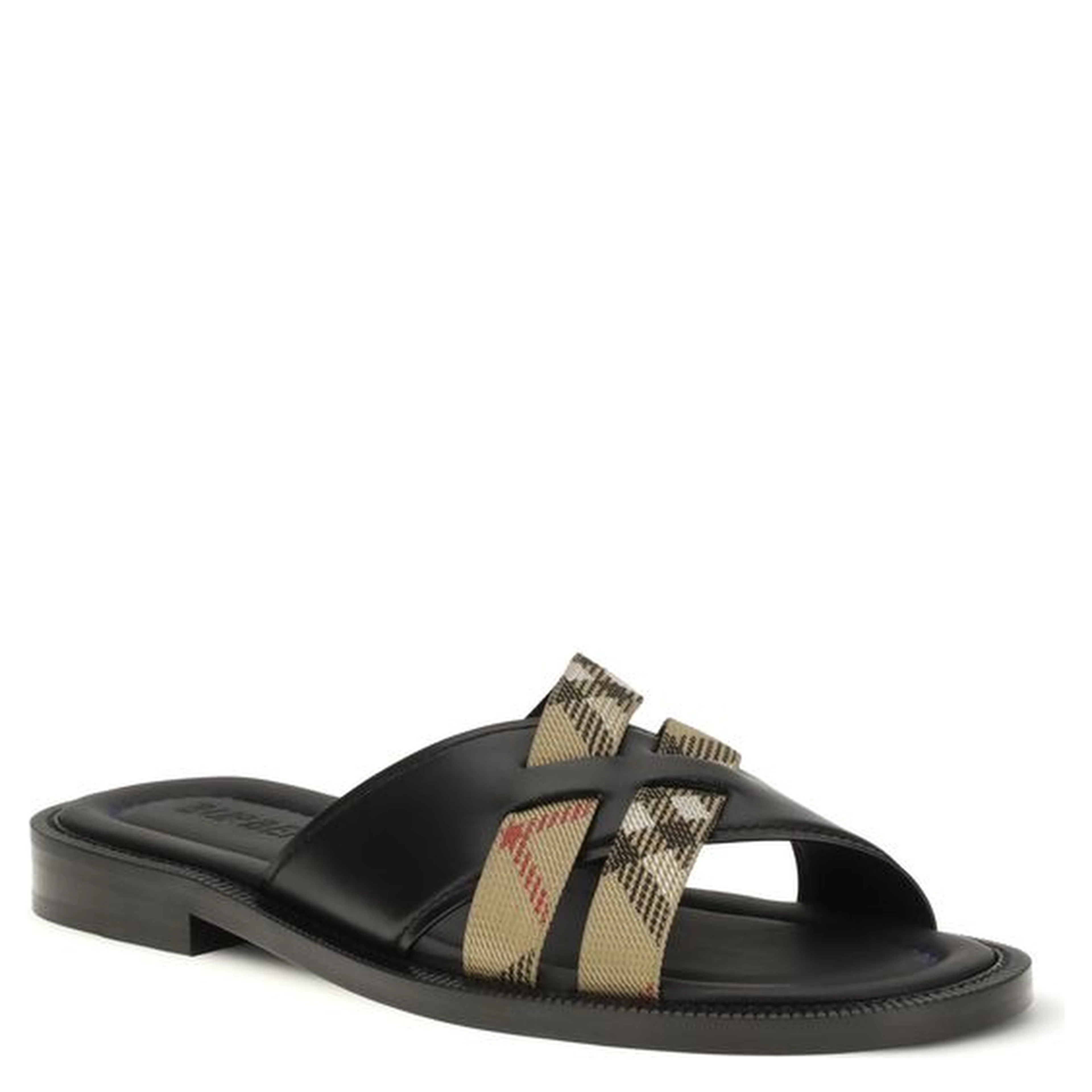 Black Calf Leather Bos Taurus Flat Sandals