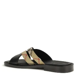 Black Calf Leather Bos Taurus Flat Sandals