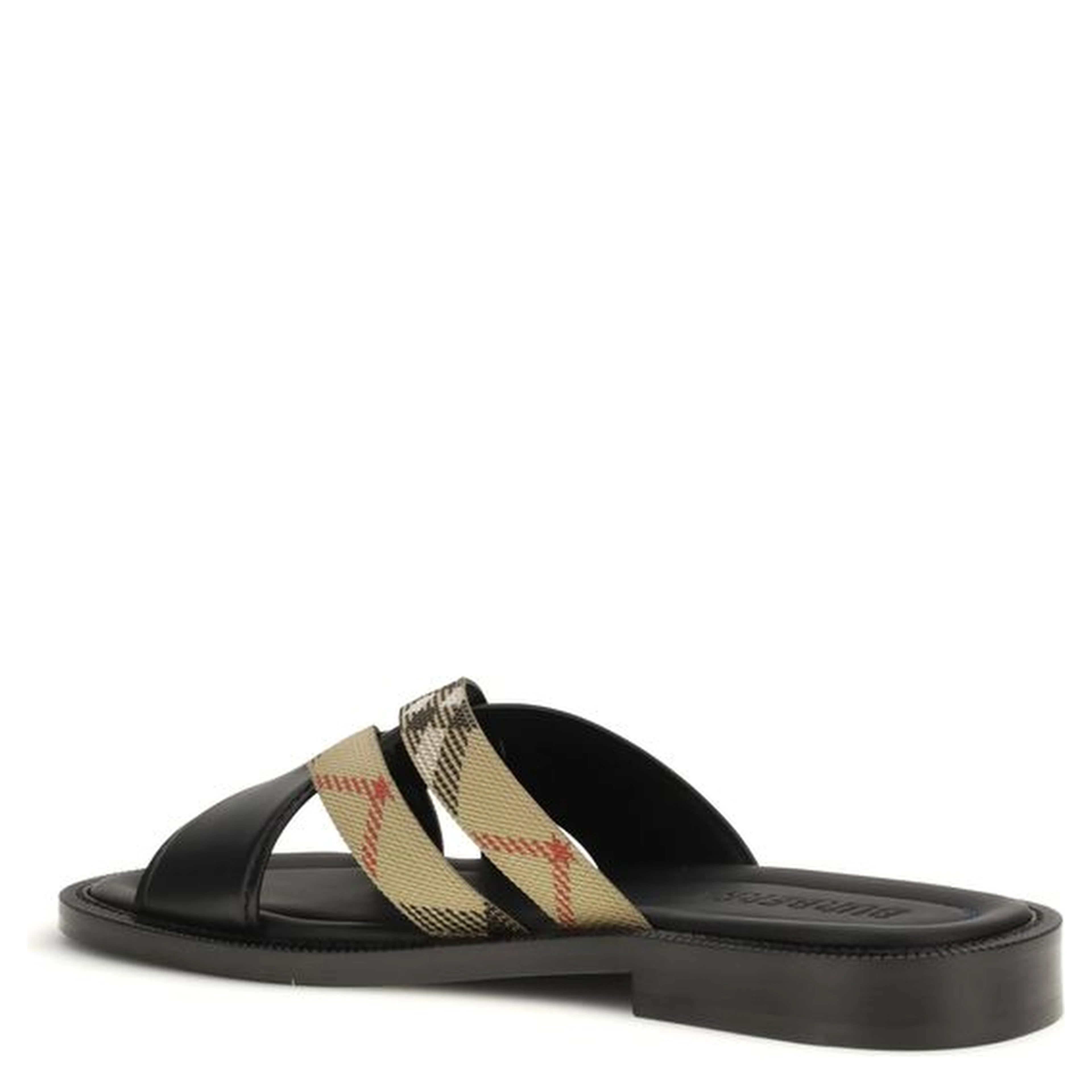 Black Calf Leather Bos Taurus Flat Sandals