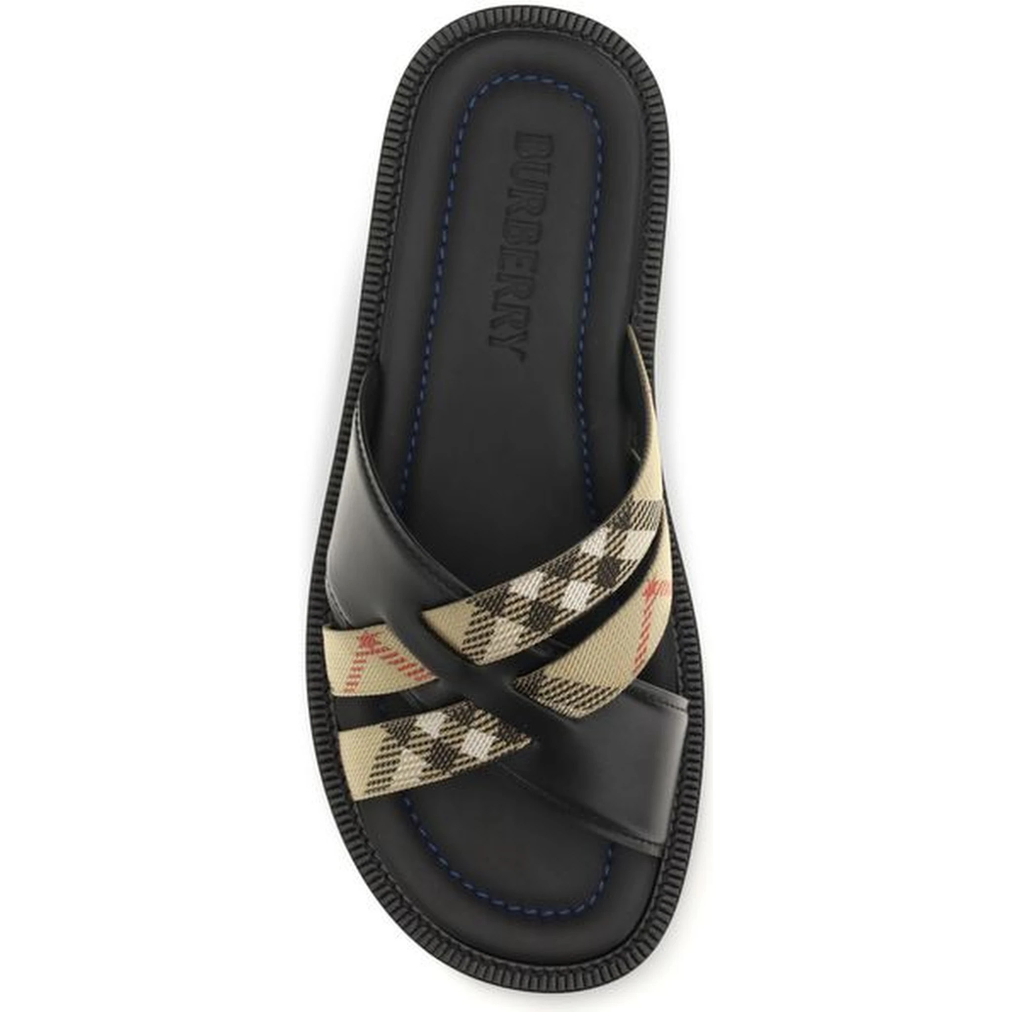 Black Calf Leather Bos Taurus Flat Sandals