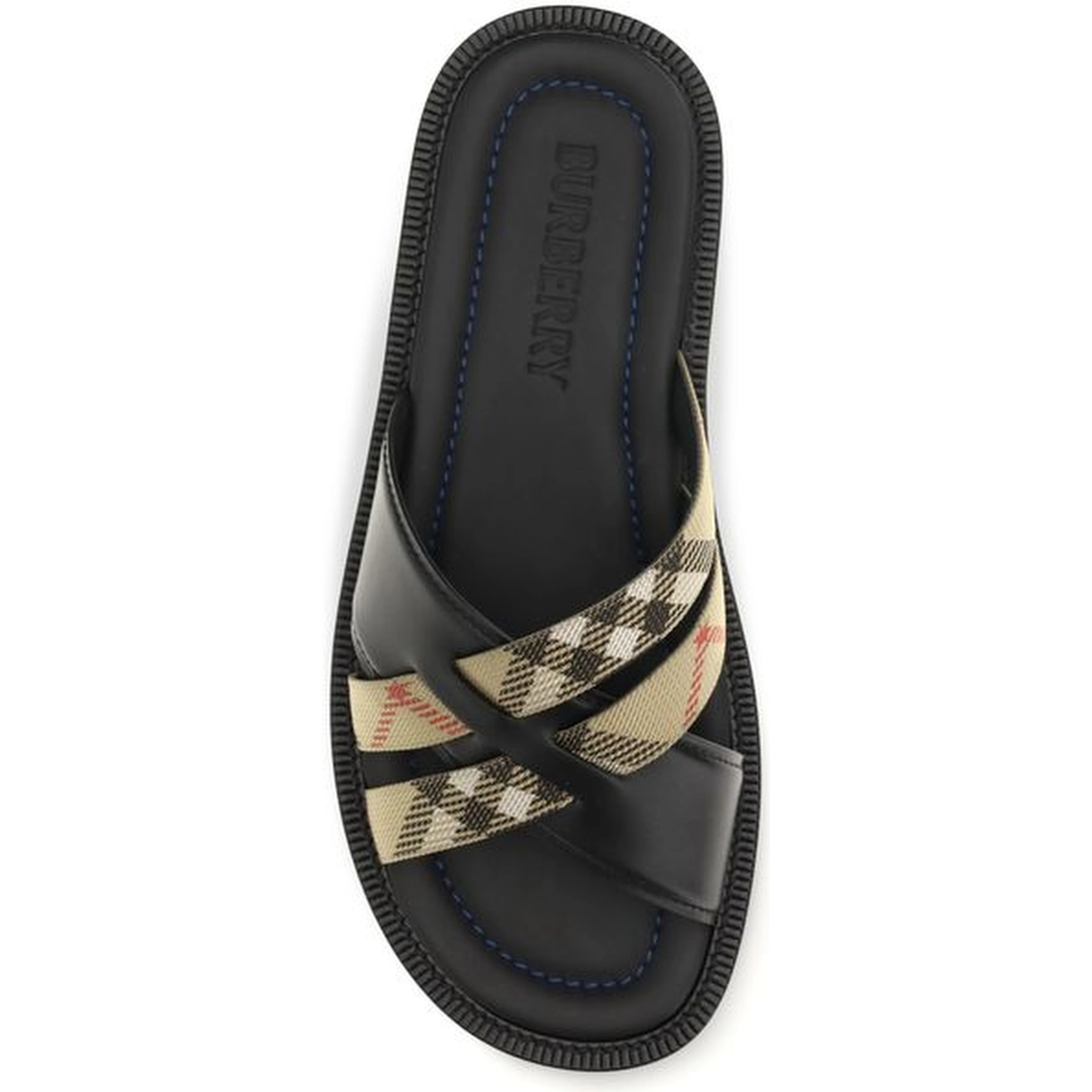 Black Calf Leather Bos Taurus Flat Sandals