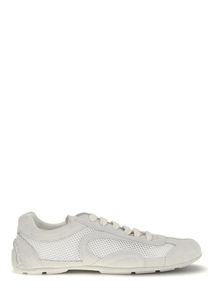 White Fabric Low Top Sneakers