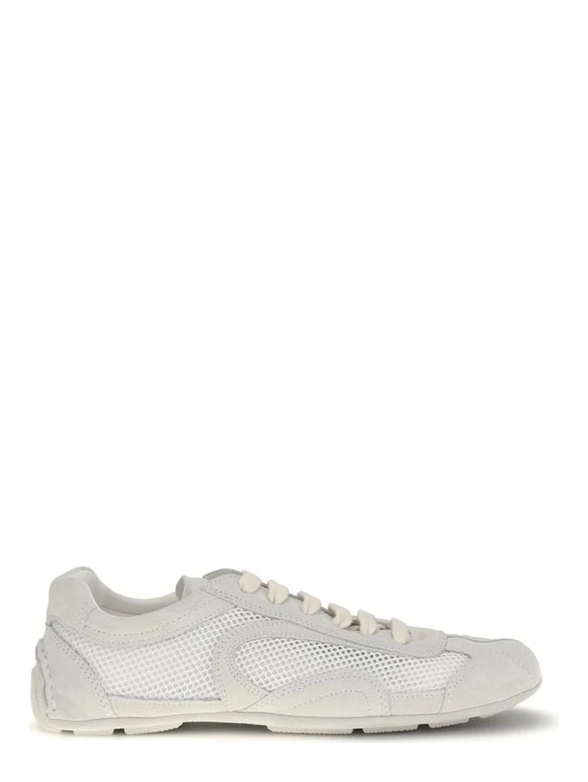 White Fabric Low Top Sneakers