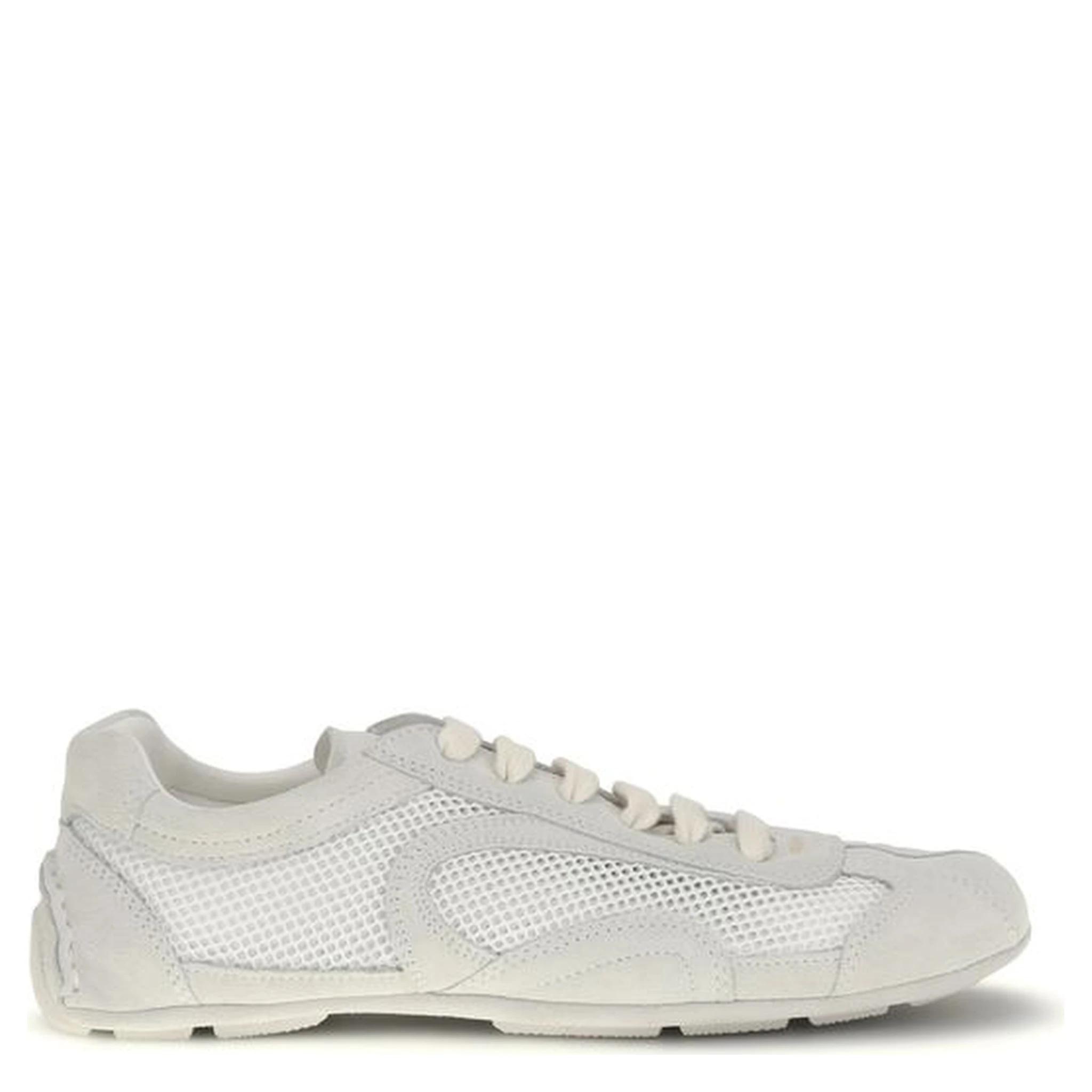 White Fabric Low Top Sneakers