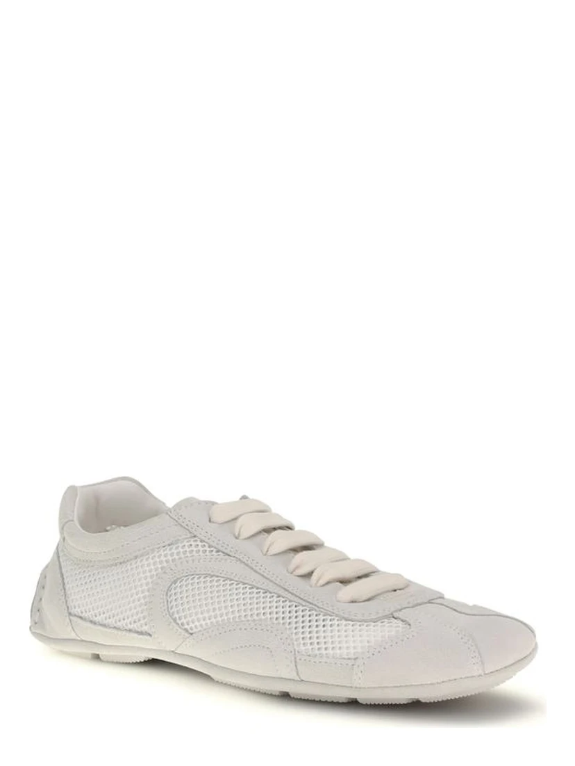White Fabric Low Top Sneakers