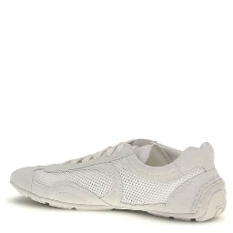 White Fabric Low Top Sneakers