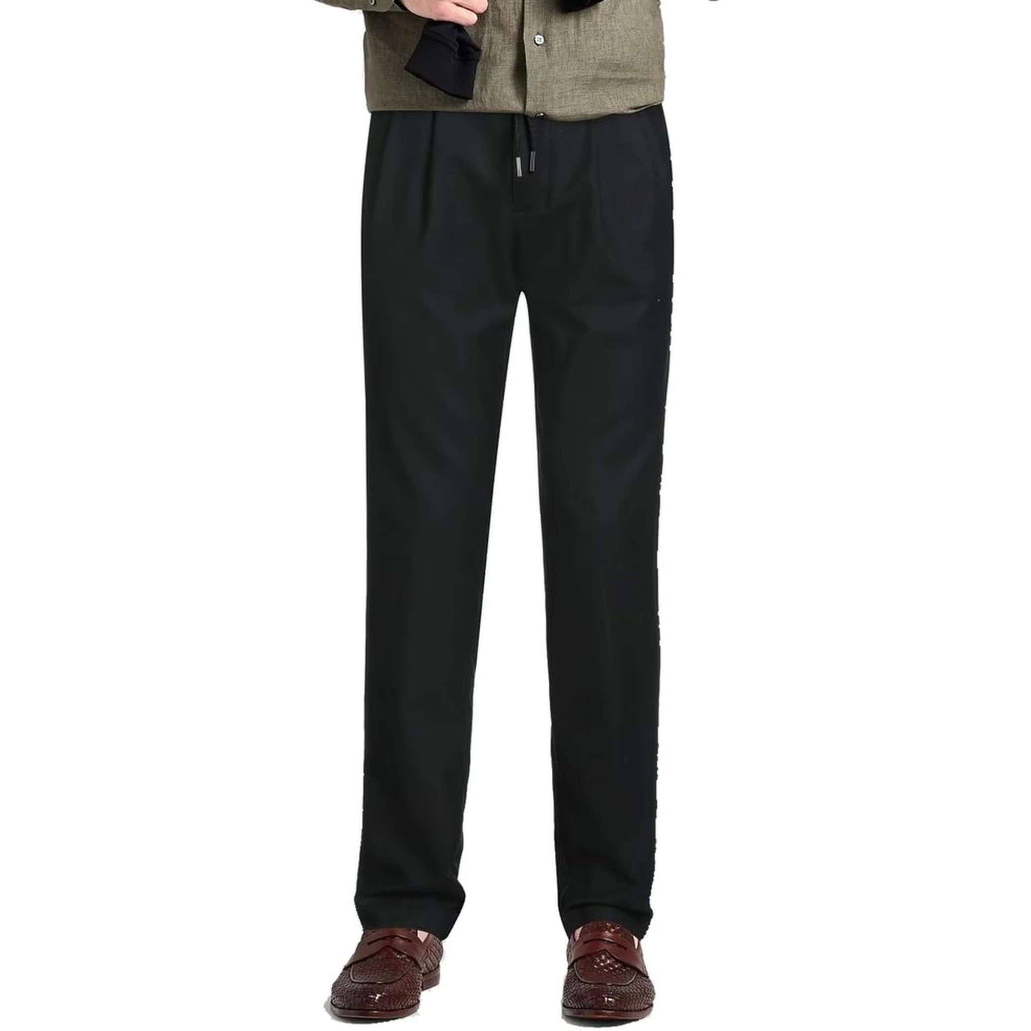 Black Elastane Casual Pants