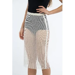 White Polyester Midi Skirt