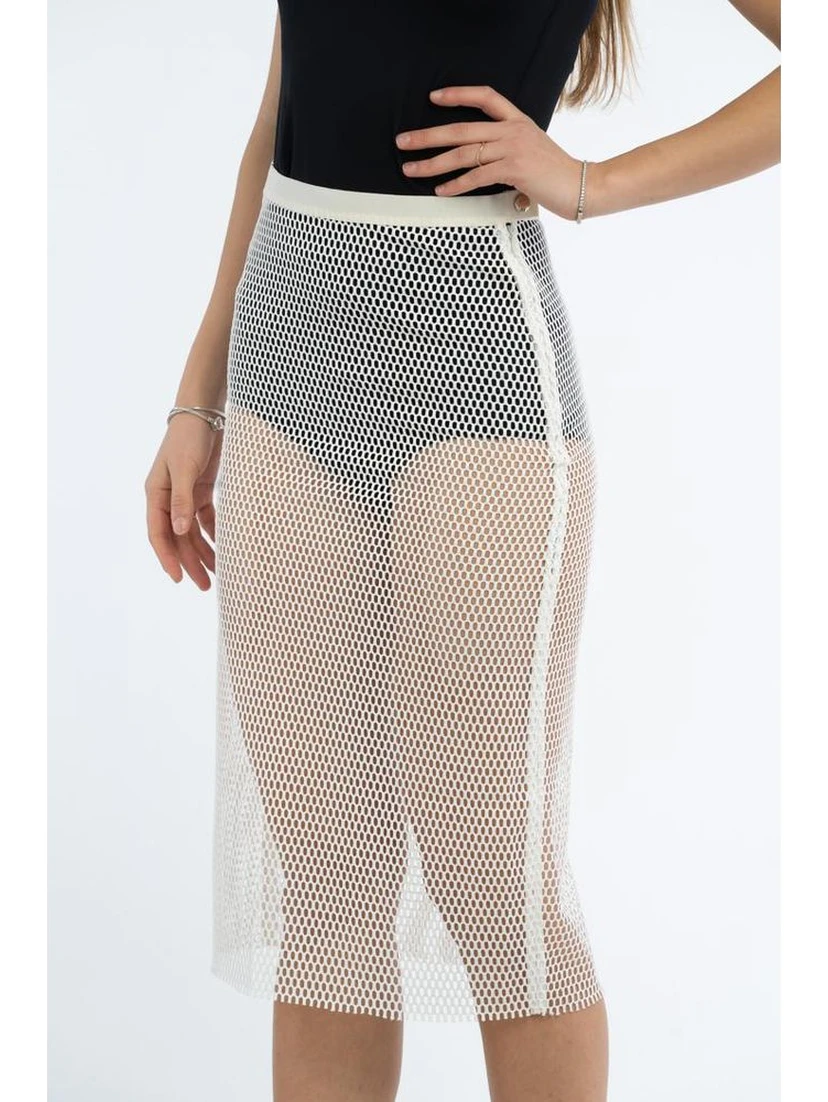 White Polyester Midi Skirt