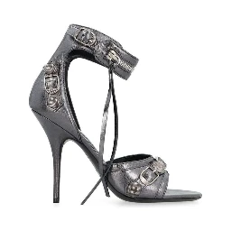 Gray Calfskin Stiletto Heel Sandals