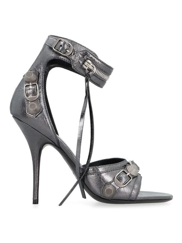 Gray Calfskin Stiletto Heel Sandals