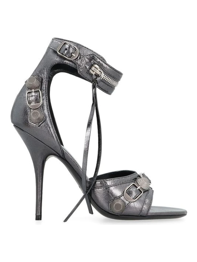 Gray Calfskin Stiletto Heel Sandals