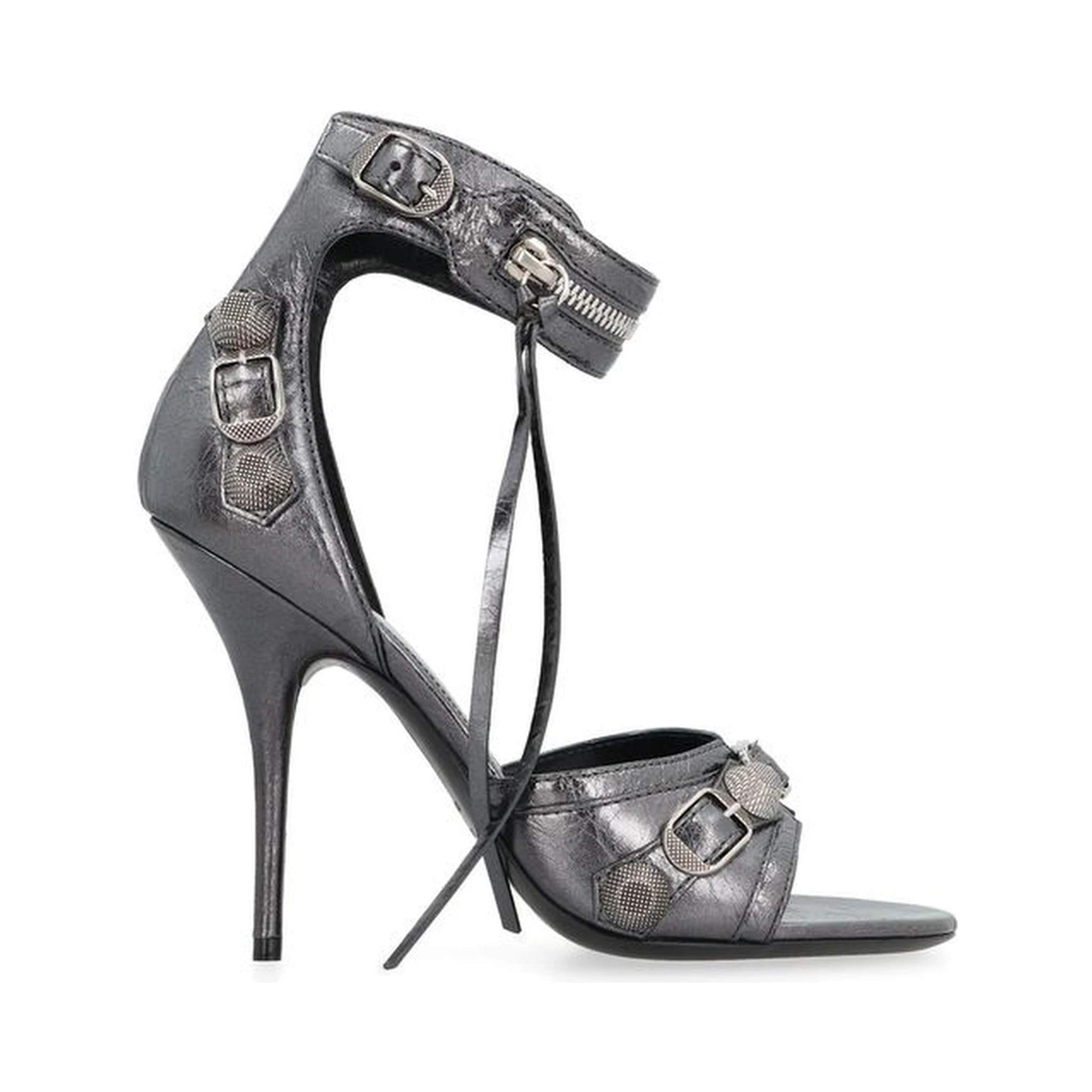 Gray Calfskin Stiletto Heel Sandals