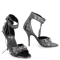 Gray Calfskin Stiletto Heel Sandals