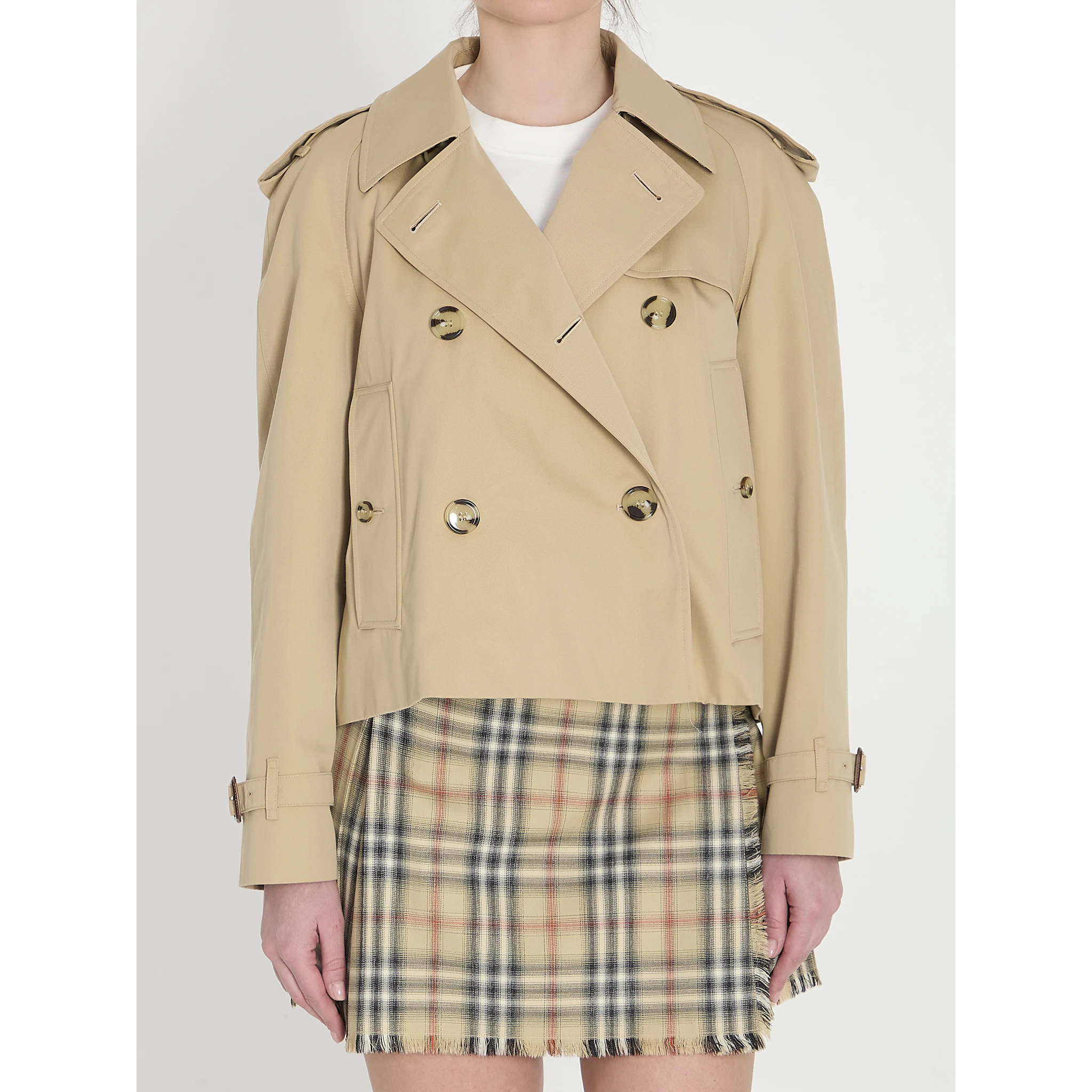 Cropped trench jacket in gabardine