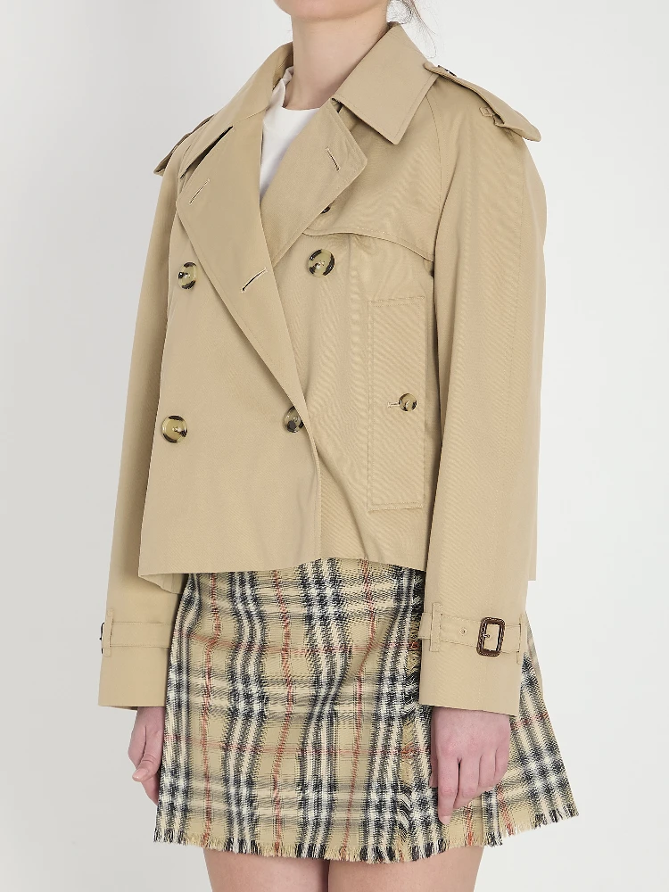 Cropped trench jacket in gabardine alternative