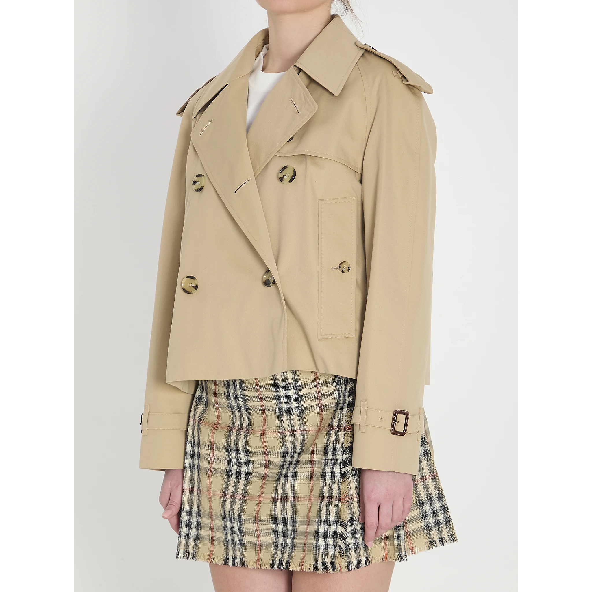 Cropped trench jacket in gabardine