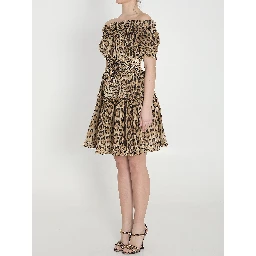 فستان قصير من قماش البوبلين بنقشة جلد النمر