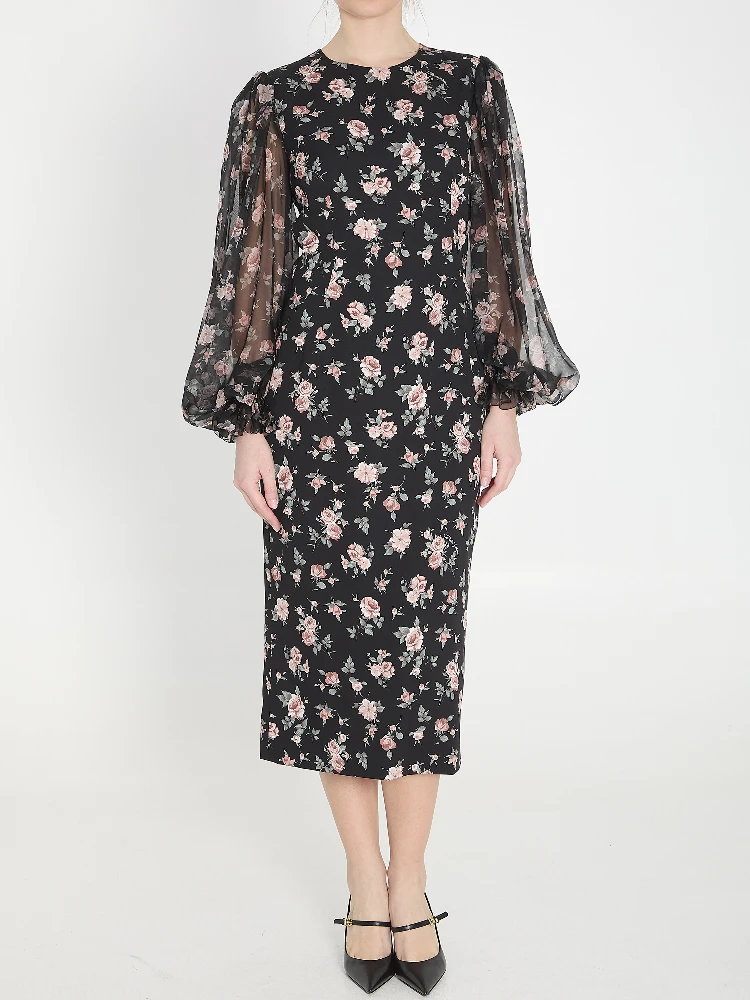 Vintage Rose print charmeuse dress