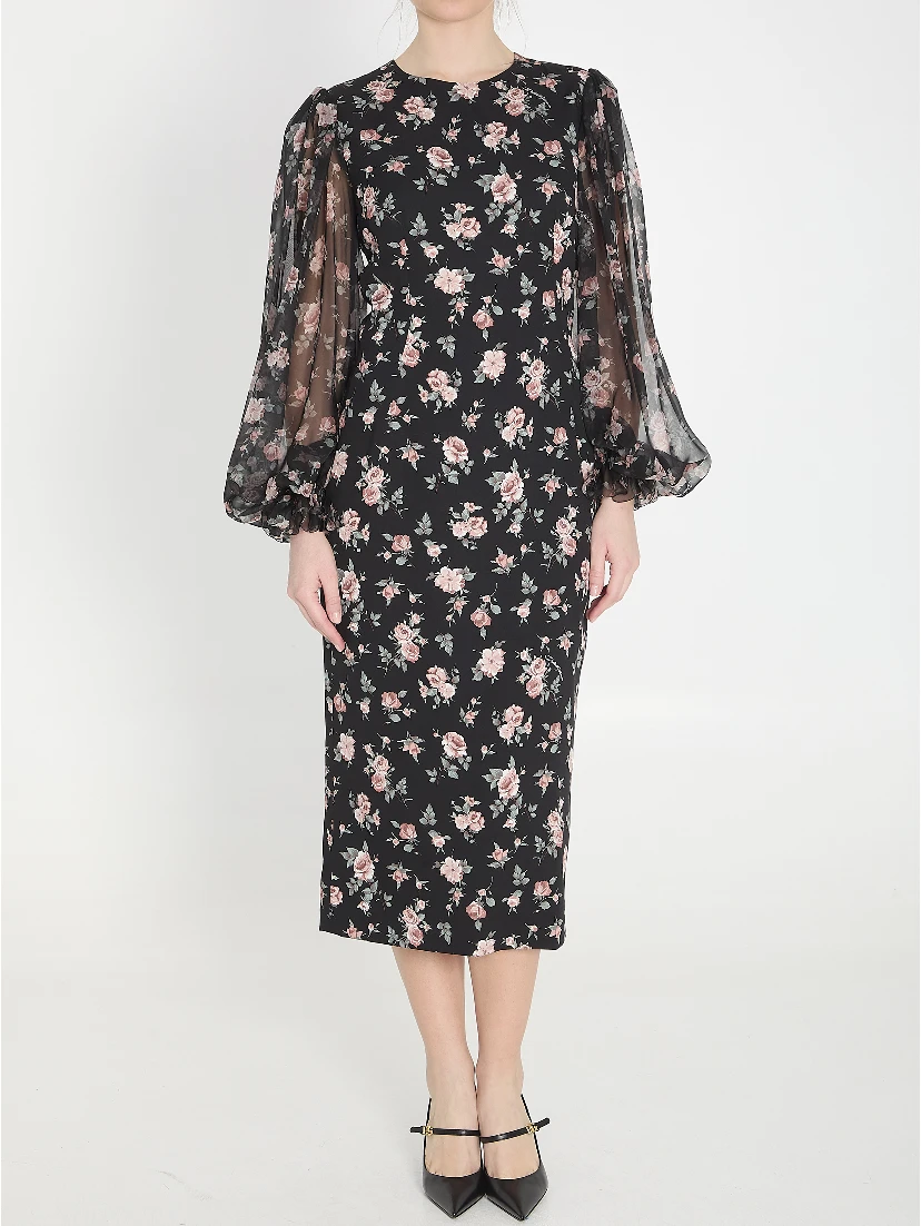 Vintage Rose print charmeuse dress